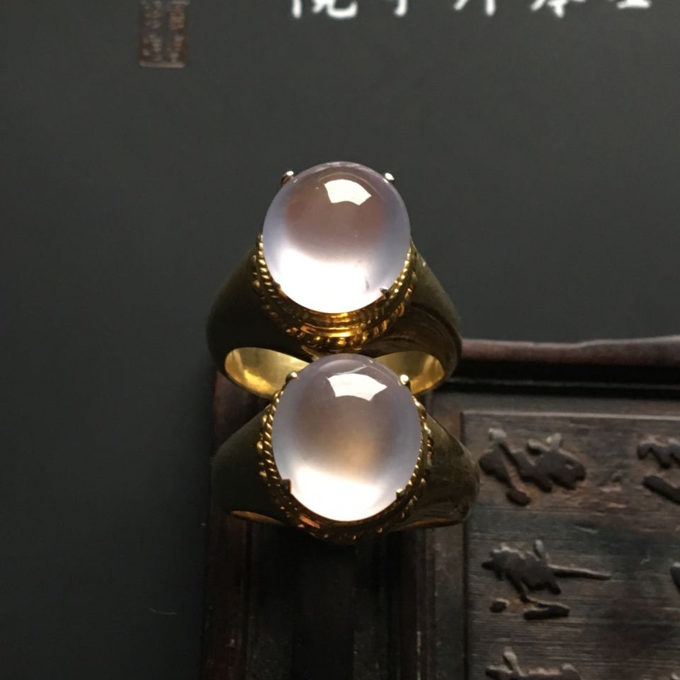 冰玻种淡晴水戒面（一对）