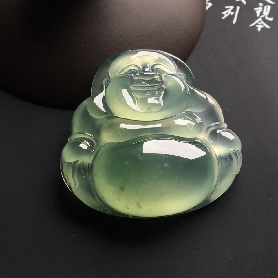 冰种晴水略飘花玉佛挂件