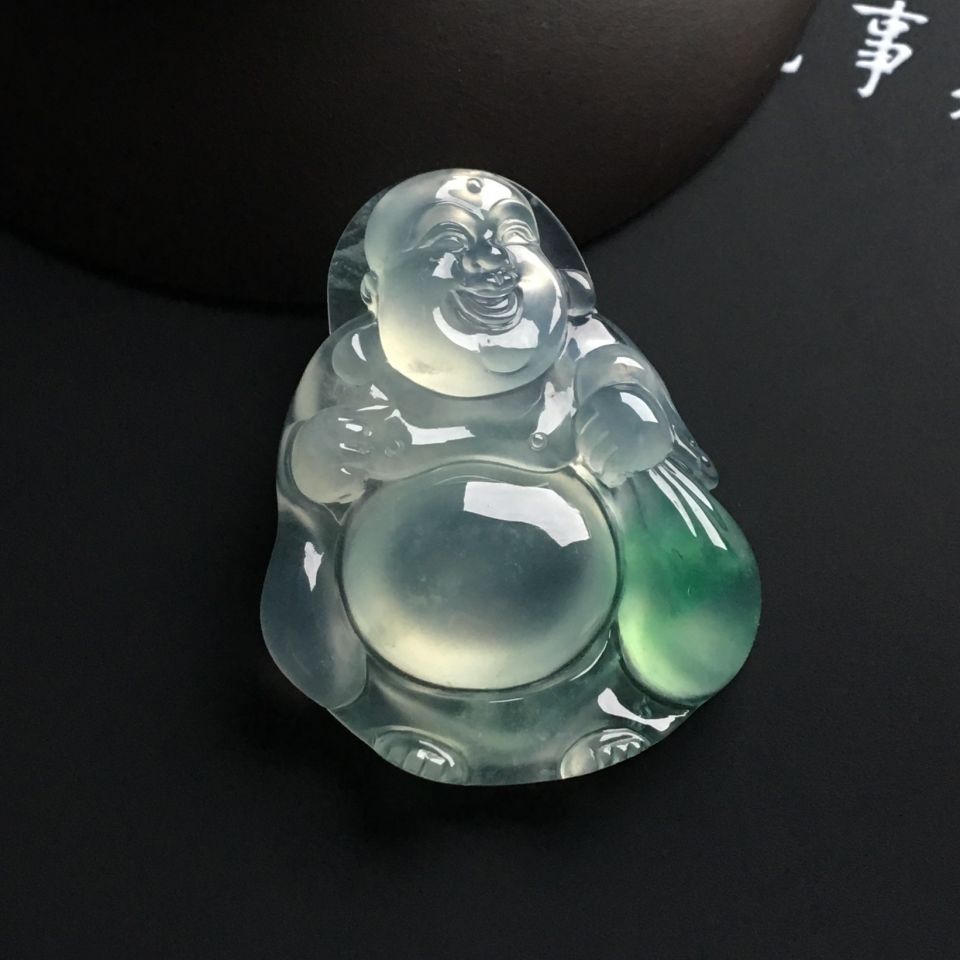 冰种飘绿花布袋佛挂件