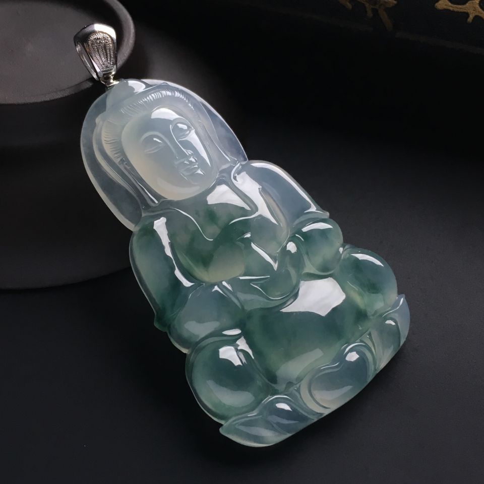 冰种飘花观音挂件