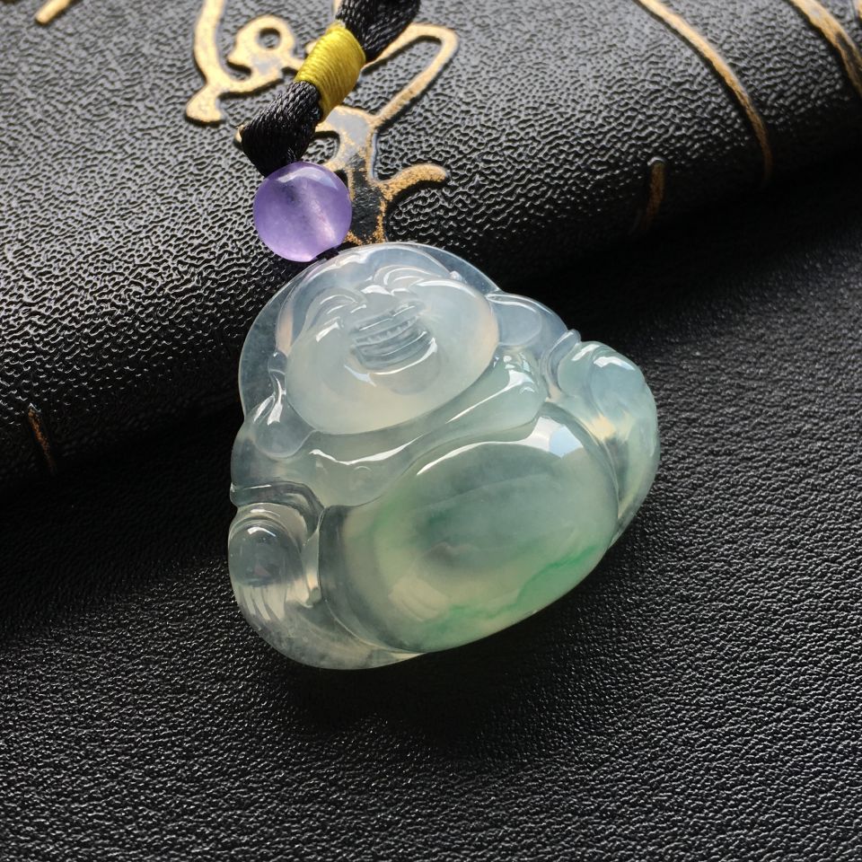 冰种飘翠玉佛挂件