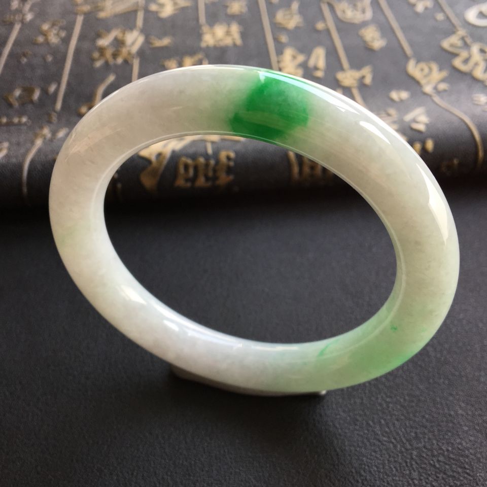 糯冰种飘翠圆条手镯(56.3mm)