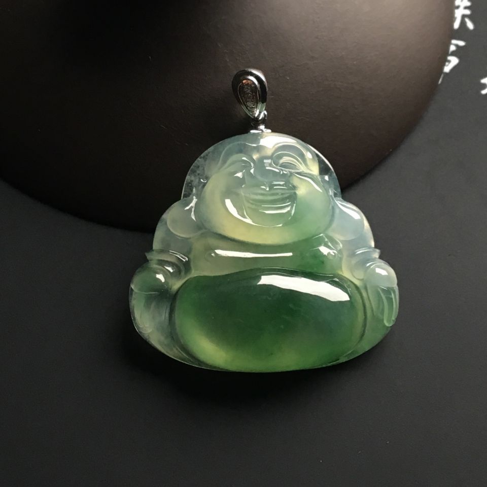 冰种飘花玉佛挂件