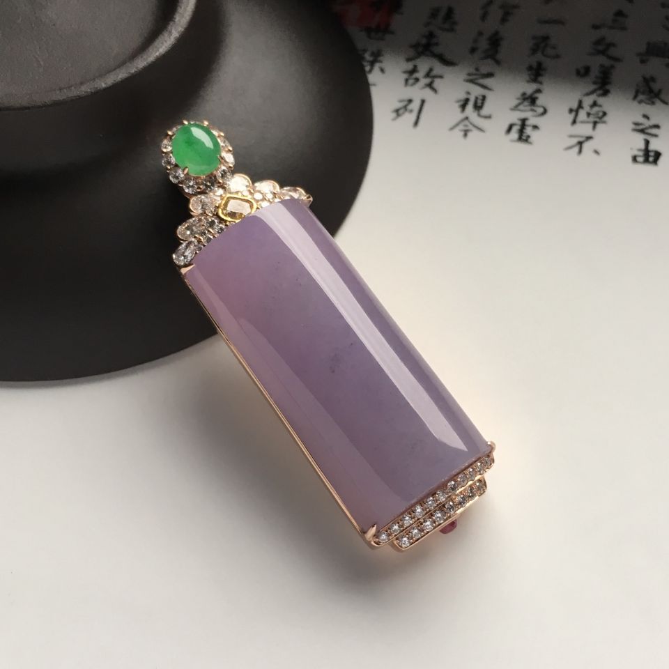 镶玫瑰金钻石糯冰种紫罗兰胸坠