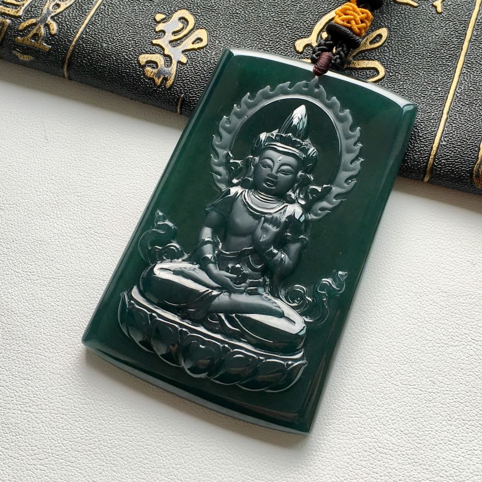 糯冰种蓝水度母挂件