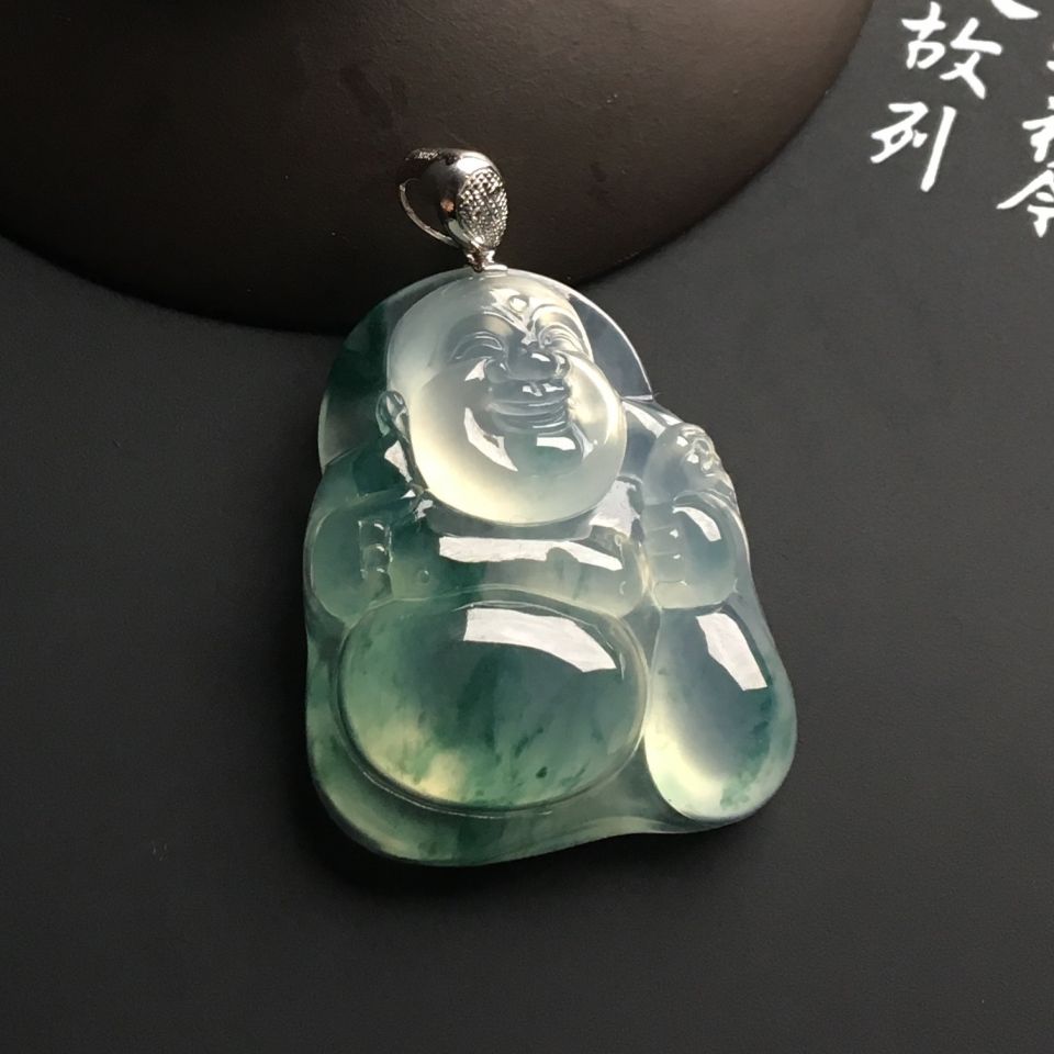 冰种飘花布袋佛挂件