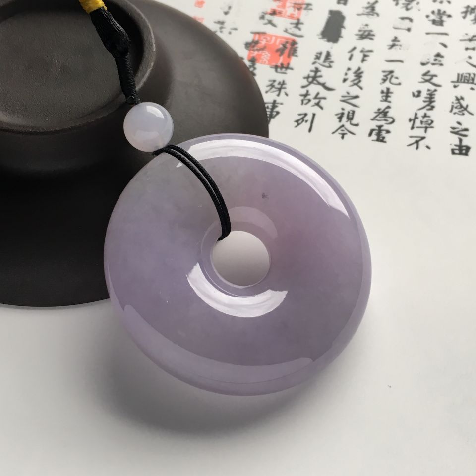 糯冰种紫罗兰平安扣挂件