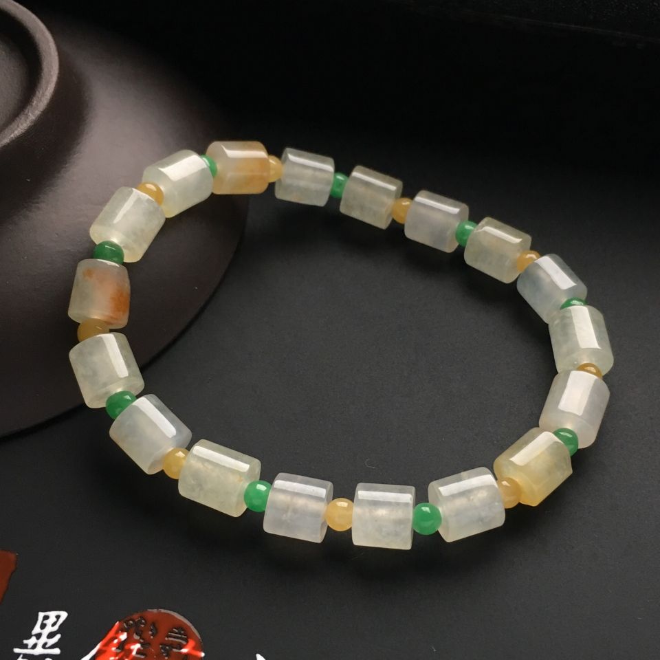 冰种淡黄翡/淡晴水路路通手链