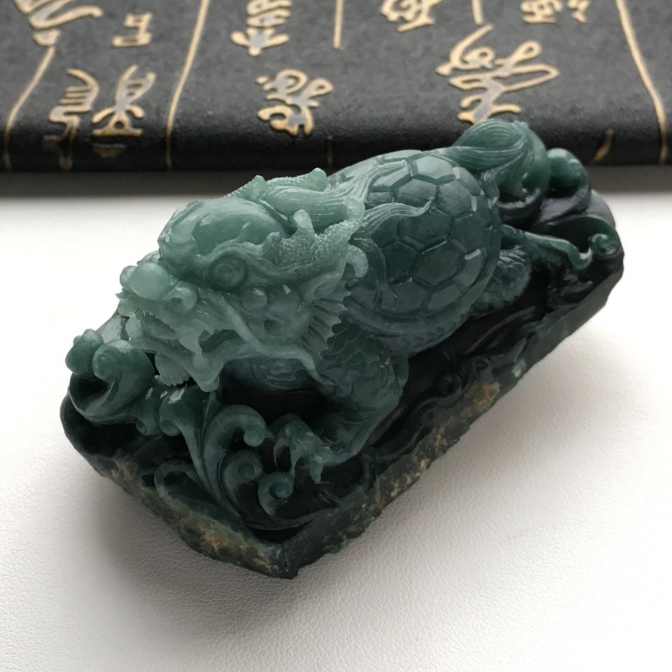 糯冰种蓝水龙头龟摆件