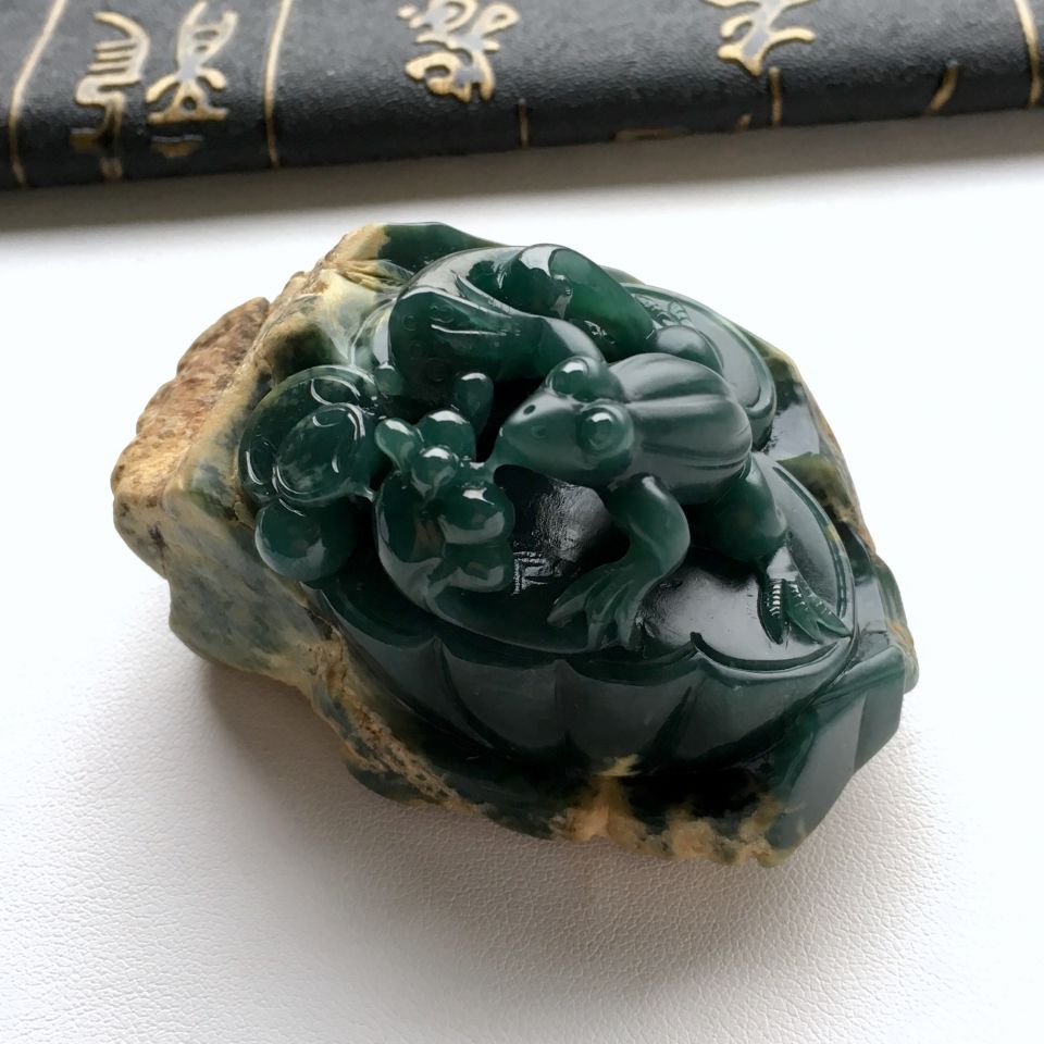 糯冰种蓝水瓜挂来财摆件