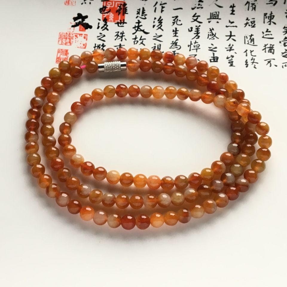 糯冰种红黄翡圆珠项链