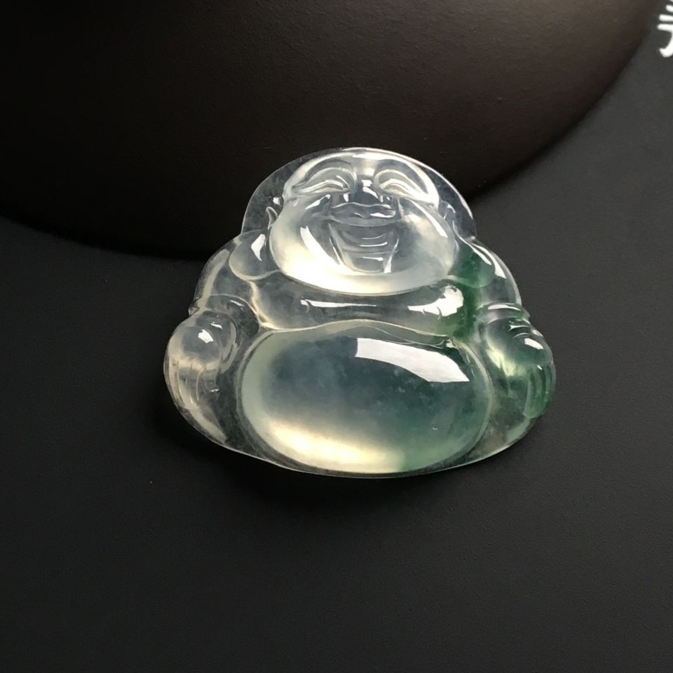 冰种飘花玉佛挂件