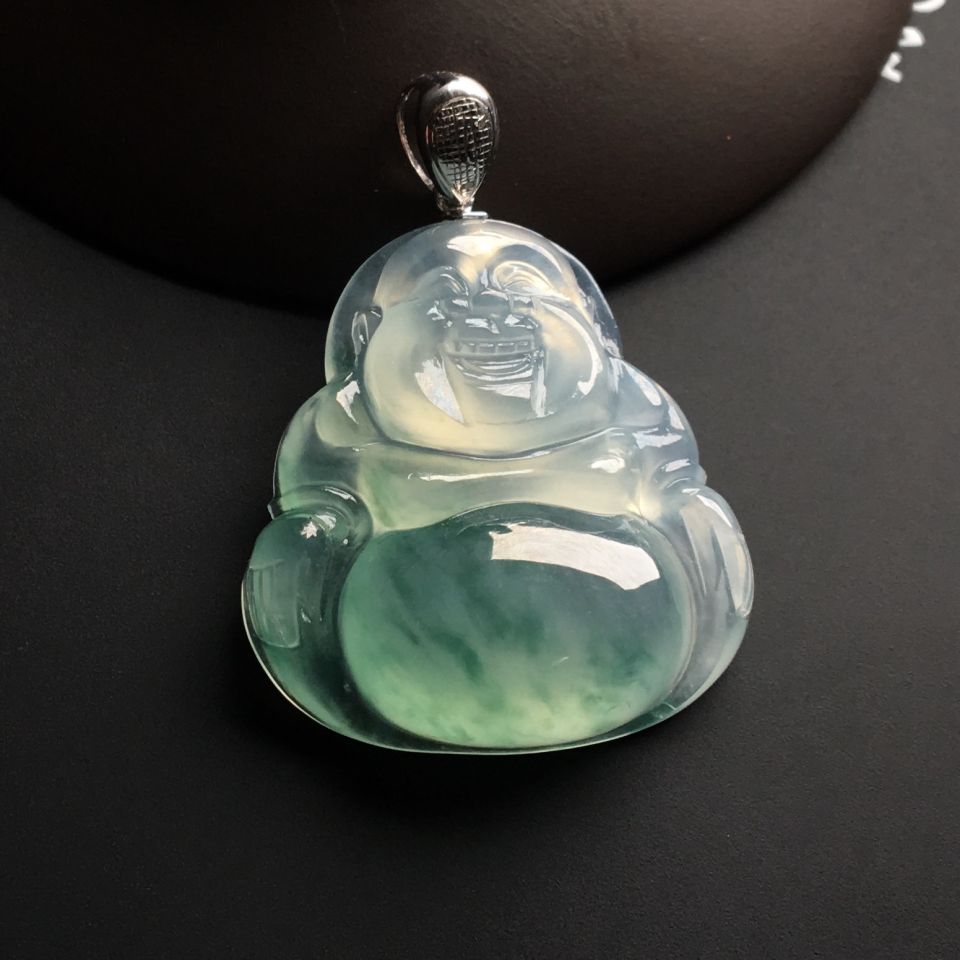冰种飘花玉佛挂件