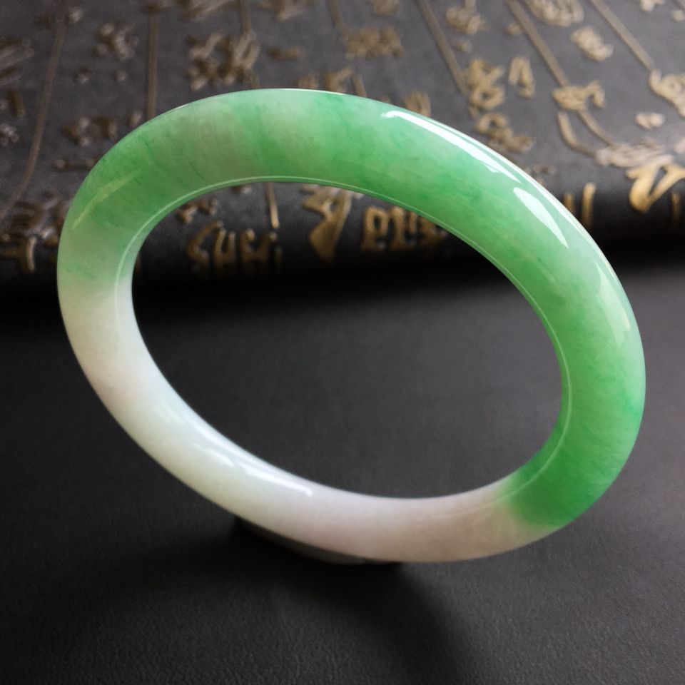 糯冰种飘翠圆条手镯(54.6mm)