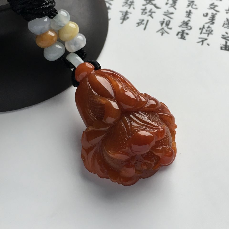 糯冰种红黄翡白菜挂件