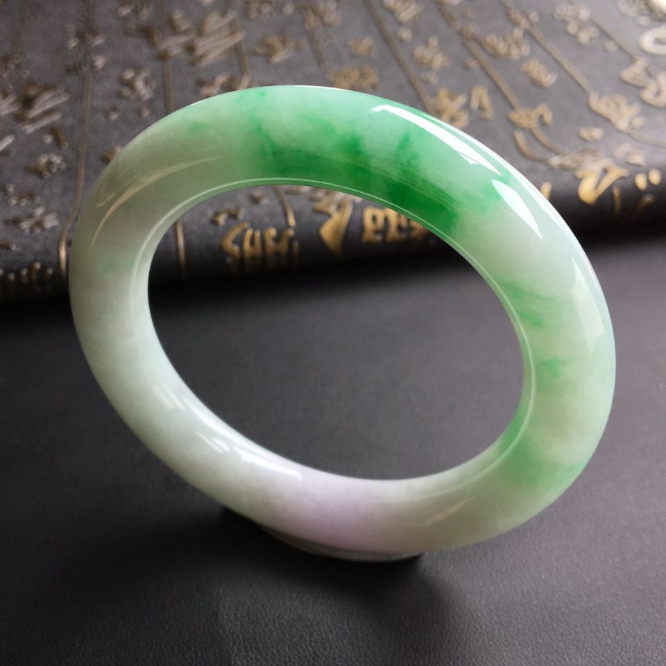 糯冰种飘翠圆条手镯(57.8mm)