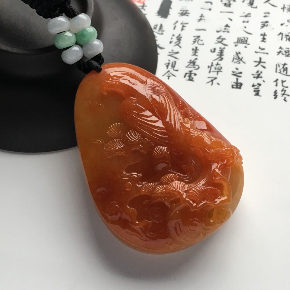 糯冰种红黄翡高瞻远瞩挂件