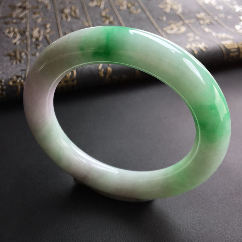 糯冰种飘翠圆条手镯(57.5mm)