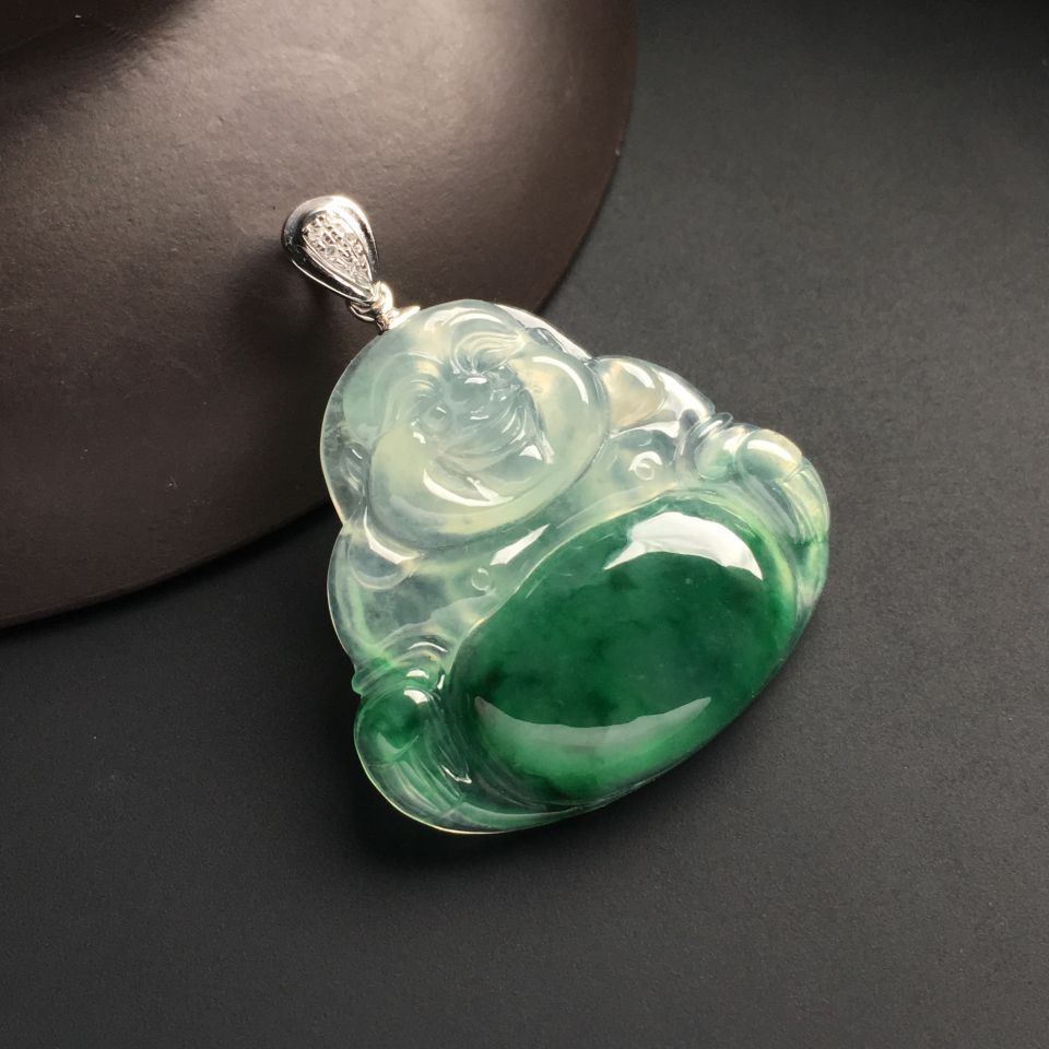 冰种飘花玉佛挂件