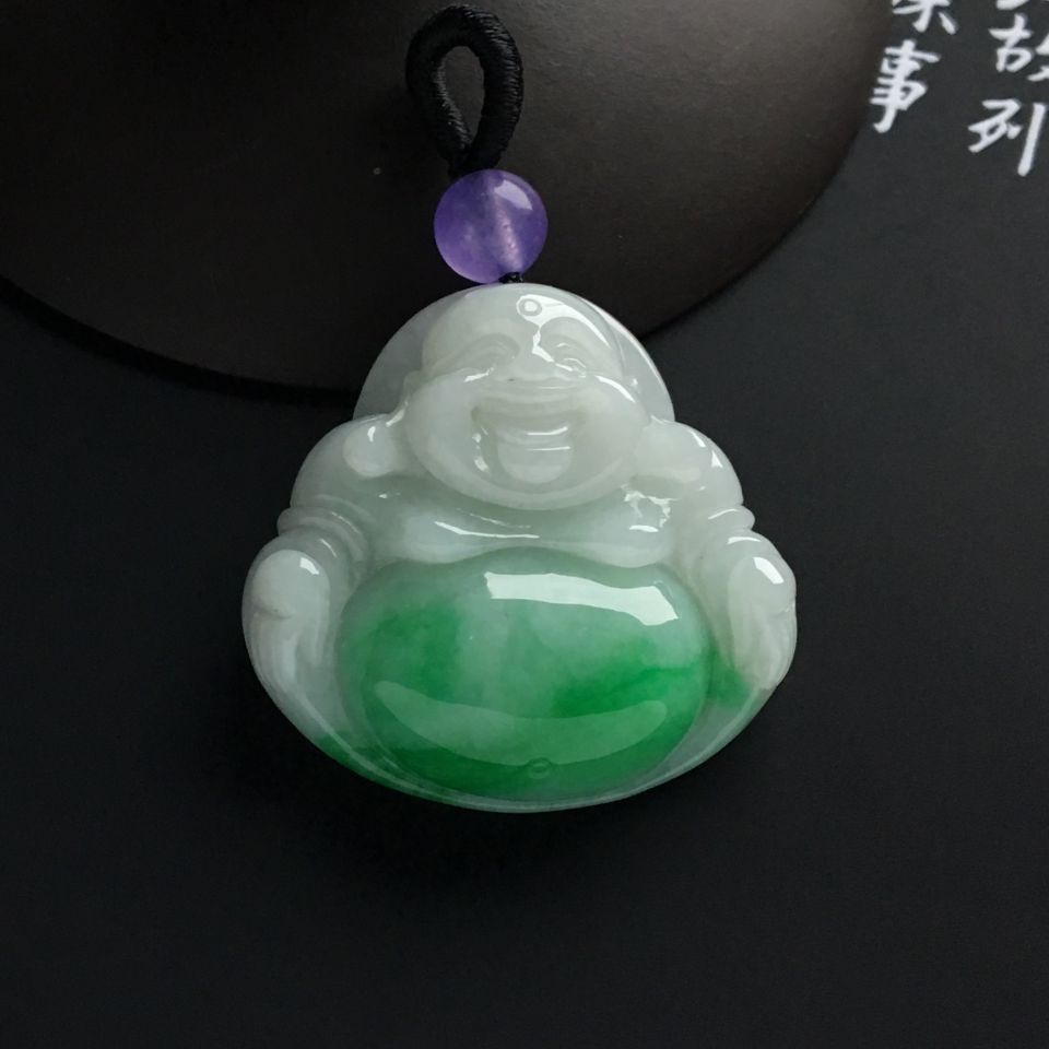 糯冰种飘翠玉佛挂件