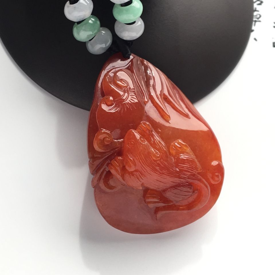 糯冰种红黄翡玉鼠运财挂件