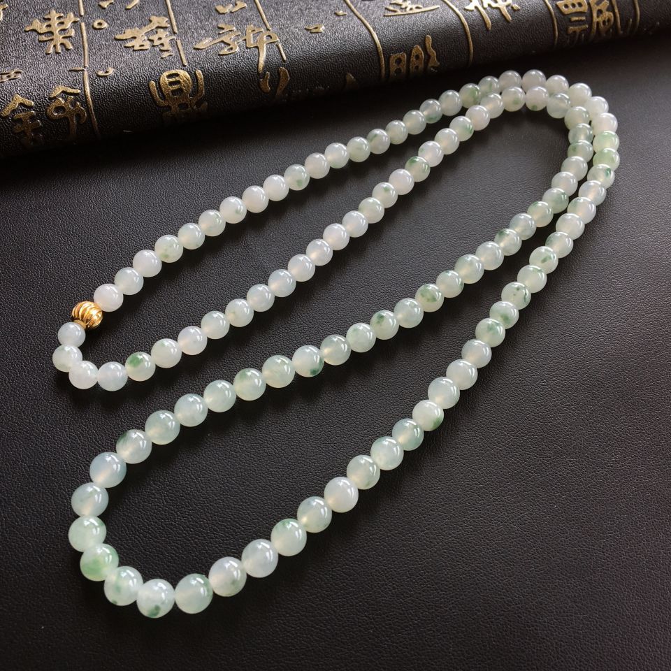 糯冰种飘花圆珠项链/108佛珠