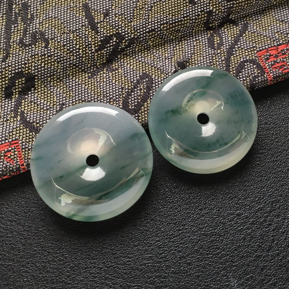 冰种飘花平安扣挂件一对走