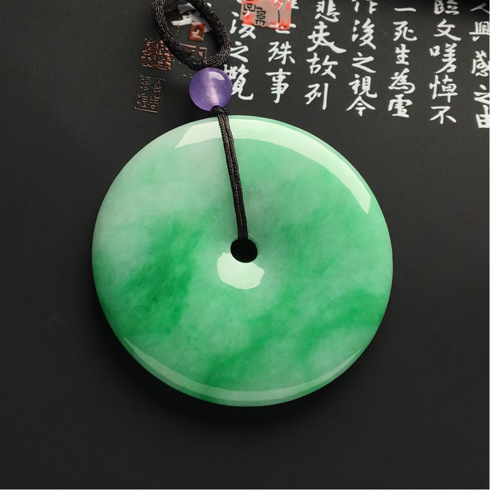 糯冰种飘翠平安扣挂件