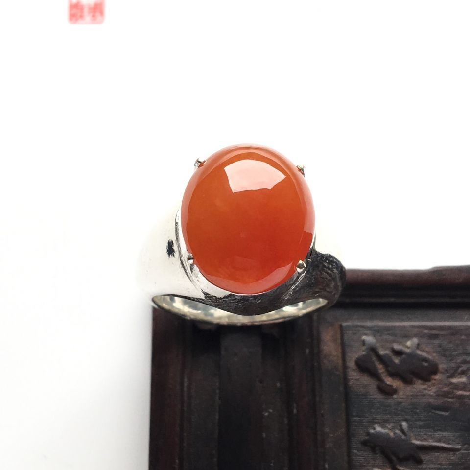 糯冰种红黄翡戒面