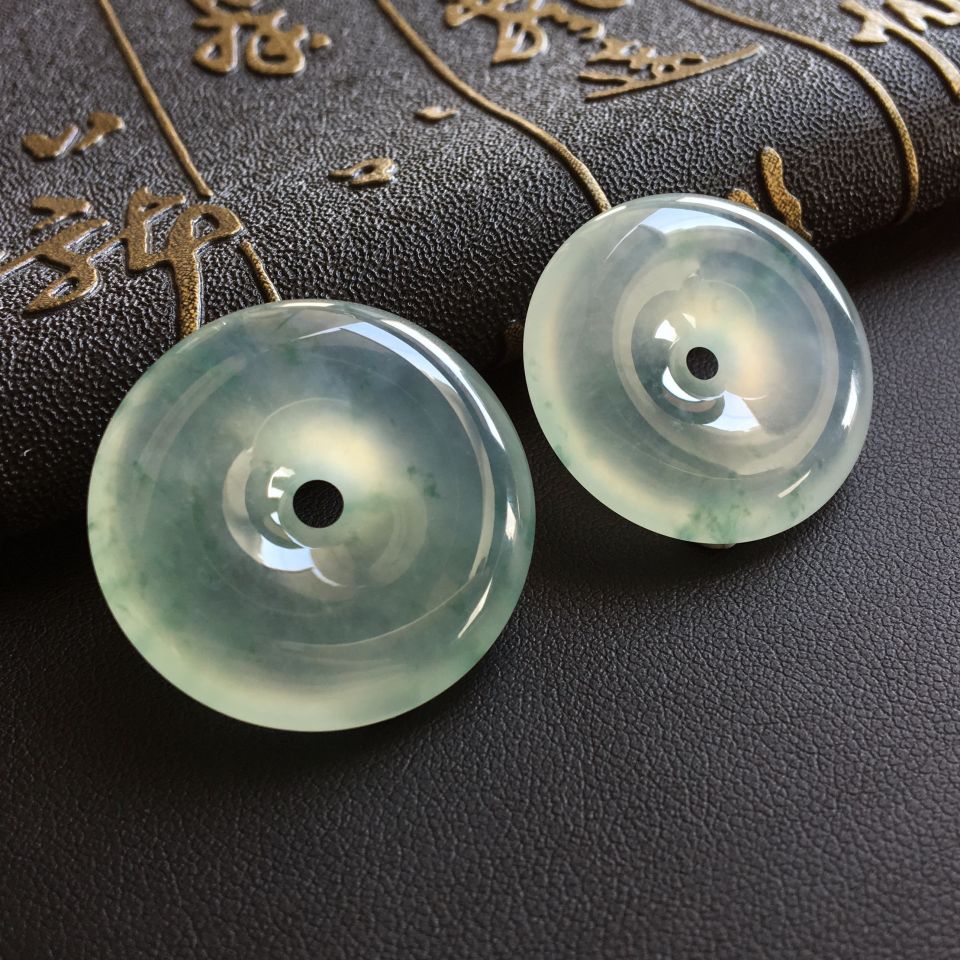 冰种飘花平安扣挂件(一对)