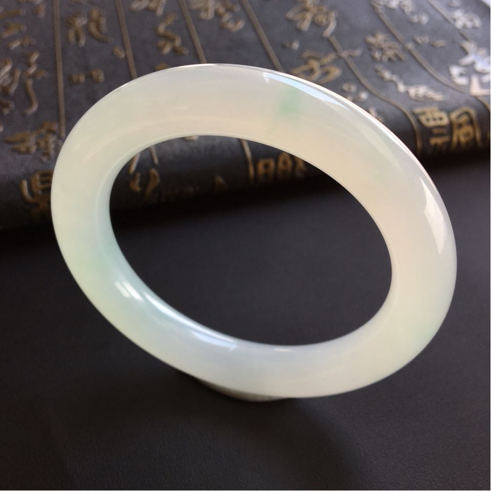 糯冰种晴水略飘花圆条手镯(55.4mm)