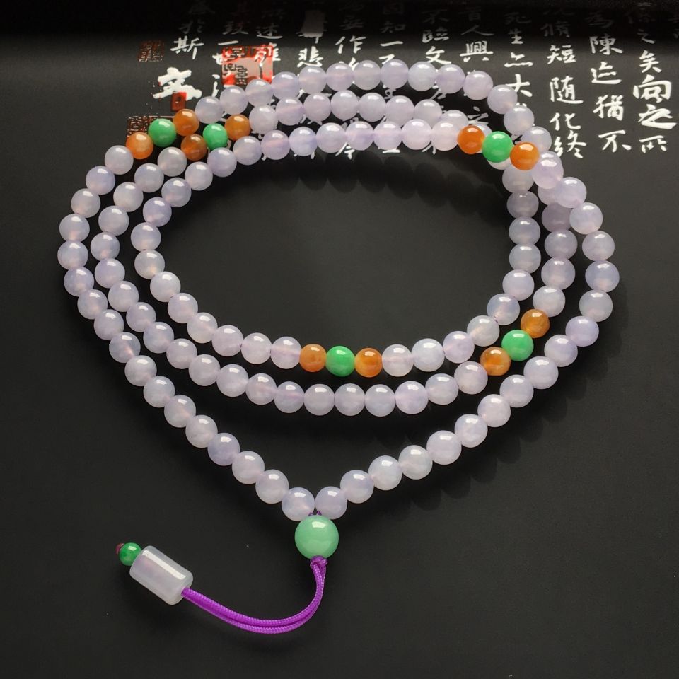 糯冰种三彩圆珠项链