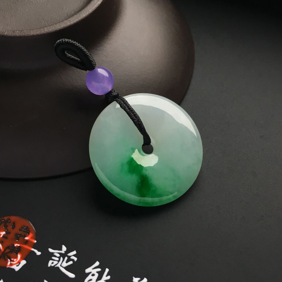 糯冰种飘翠平安扣挂件