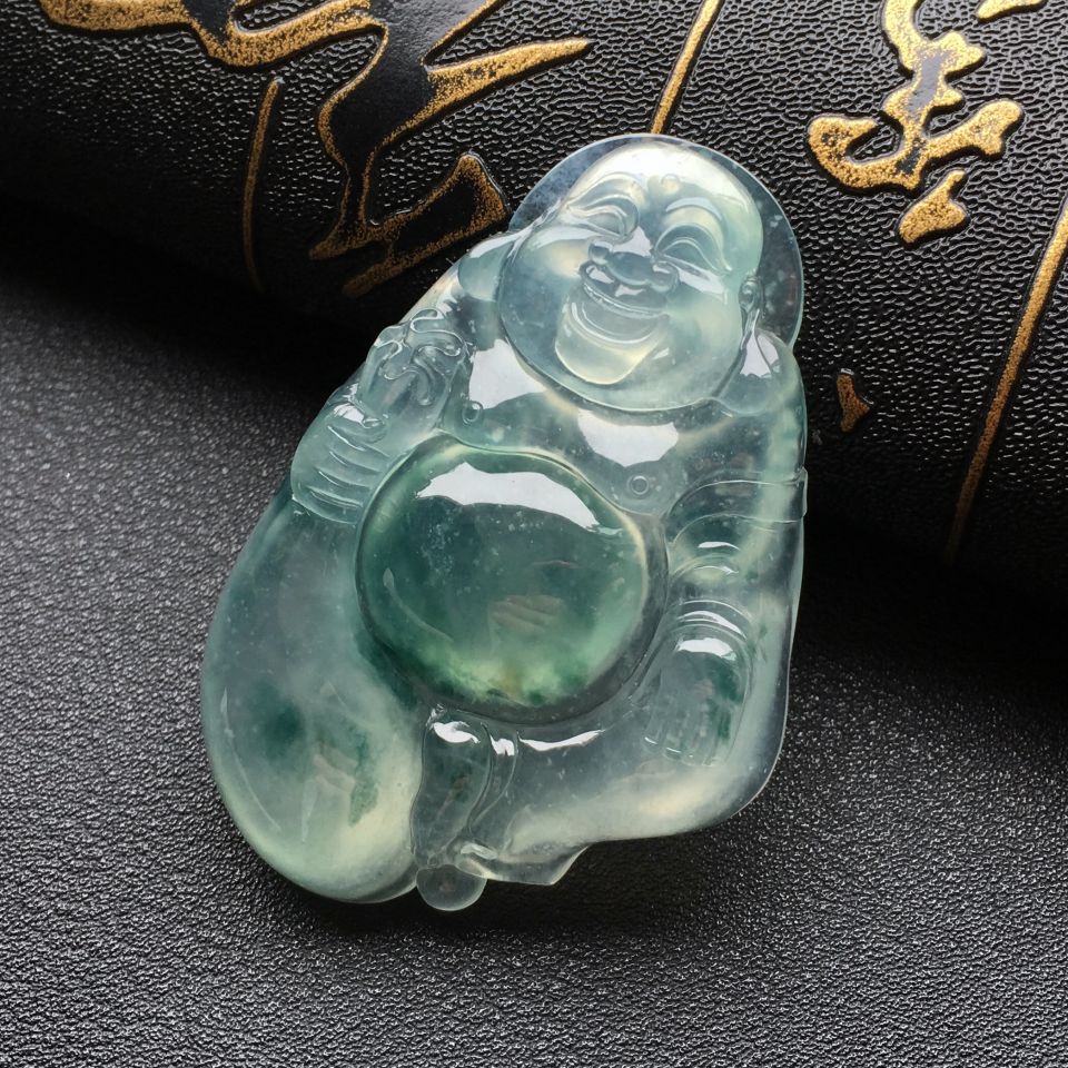 冰种飘花布袋佛挂件