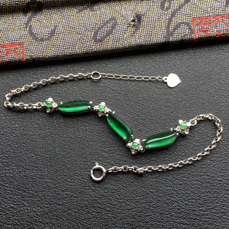 冰种蓝水镶白金钻石随形手链