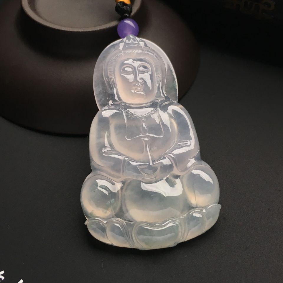 冰种略飘花观音挂件
