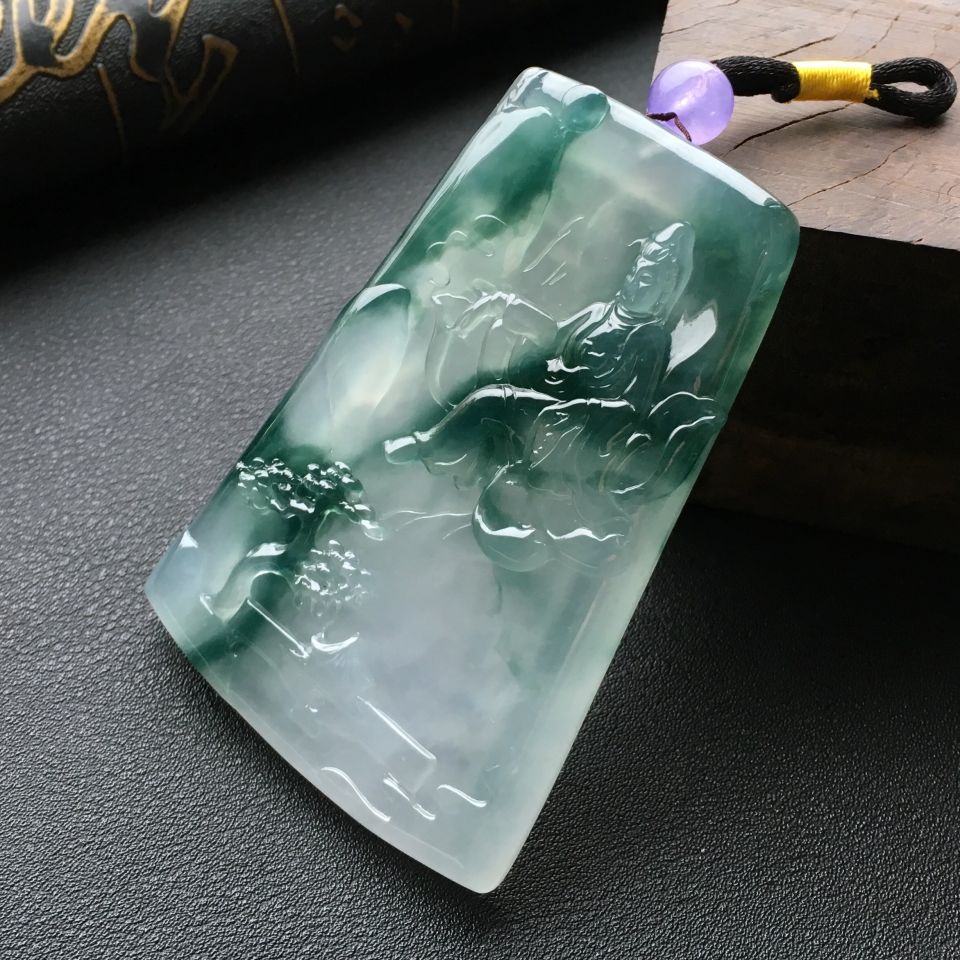 糯冰种飘花观音挂件