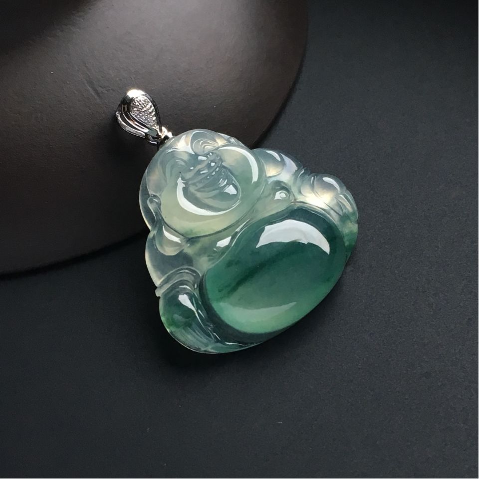 冰种飘花玉佛挂件