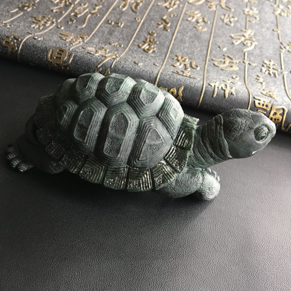 细糯种墨翠长寿龟摆件