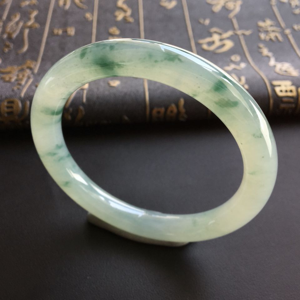 糯冰种飘花圆条手镯(55mm)