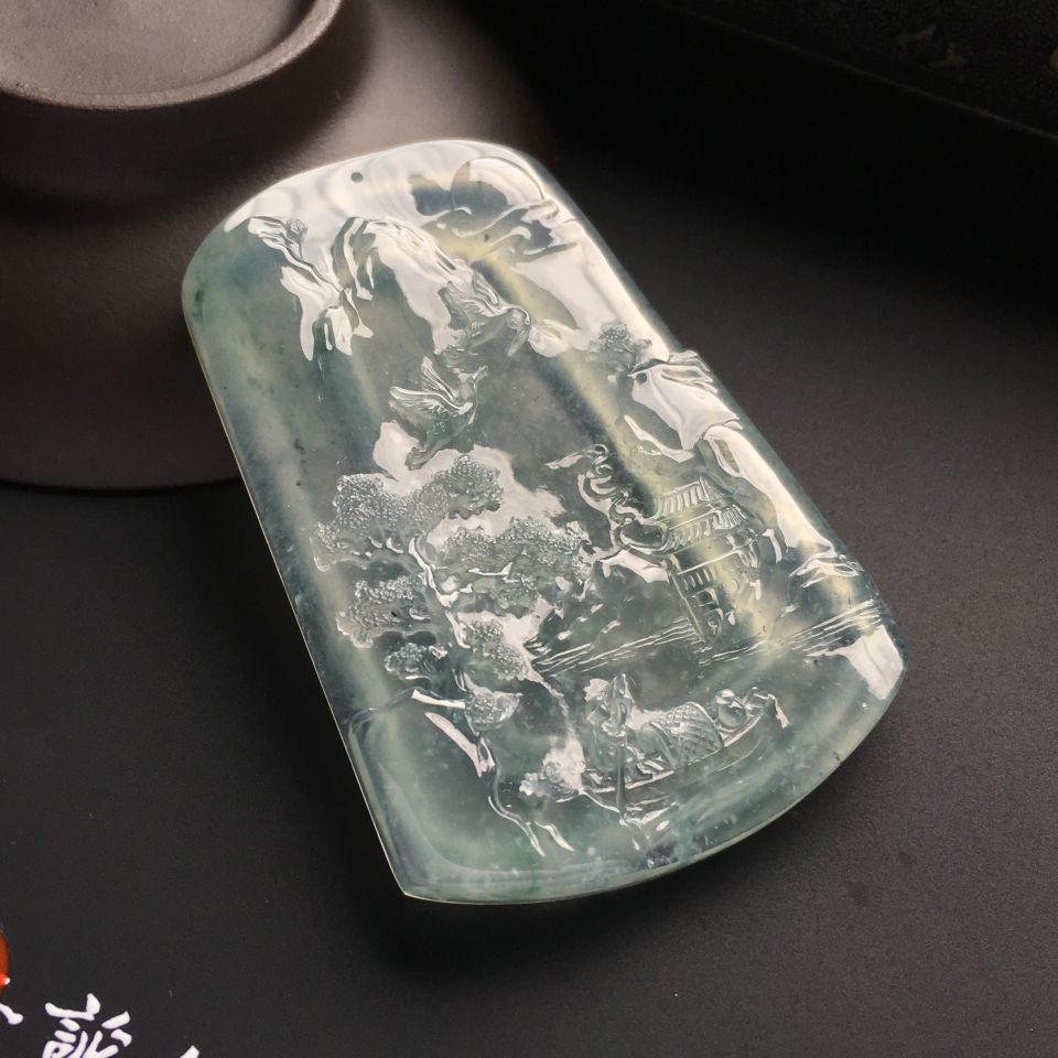 冰种飘花松鹤延年挂件