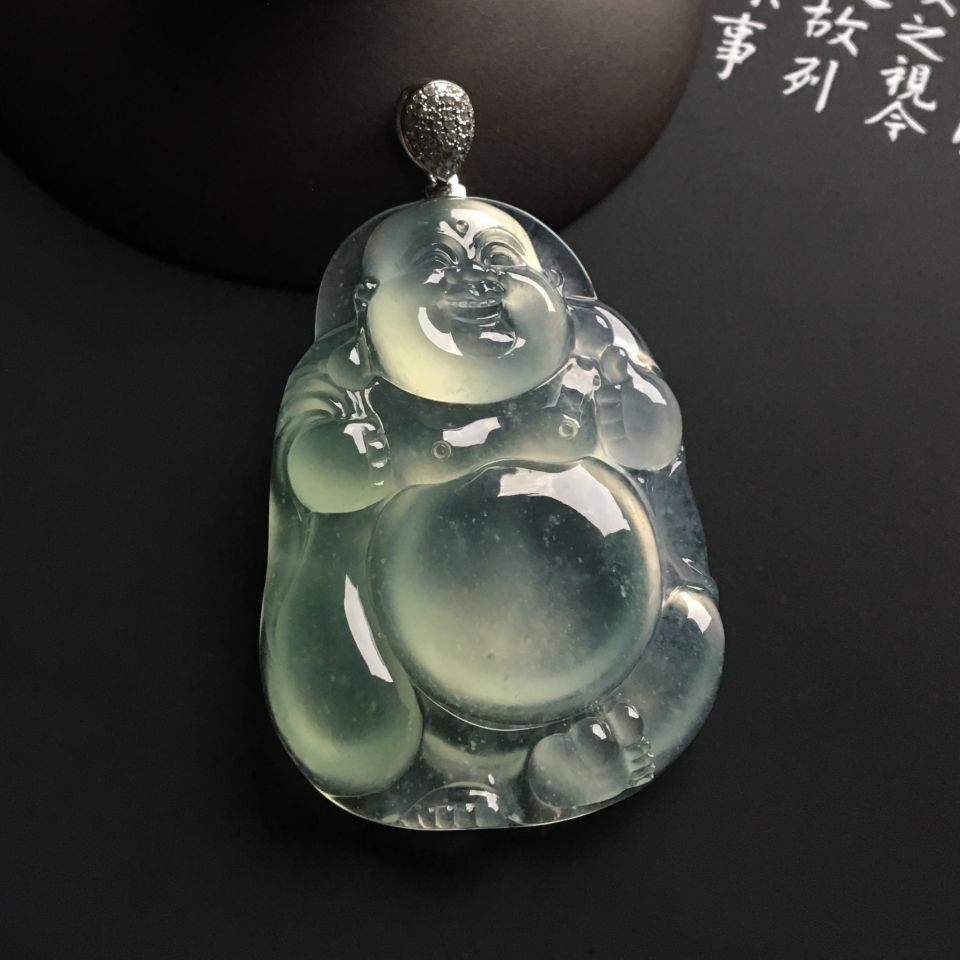 冰种淡晴水布袋佛挂件