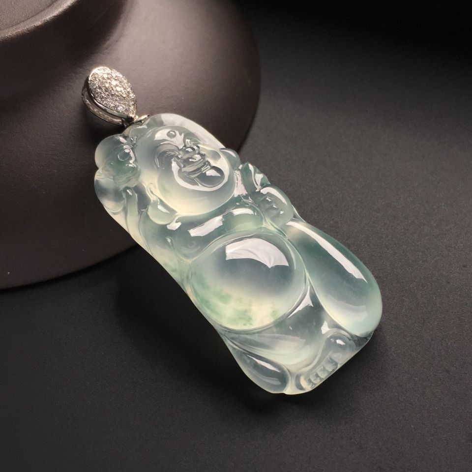 冰种飘花布袋佛挂件