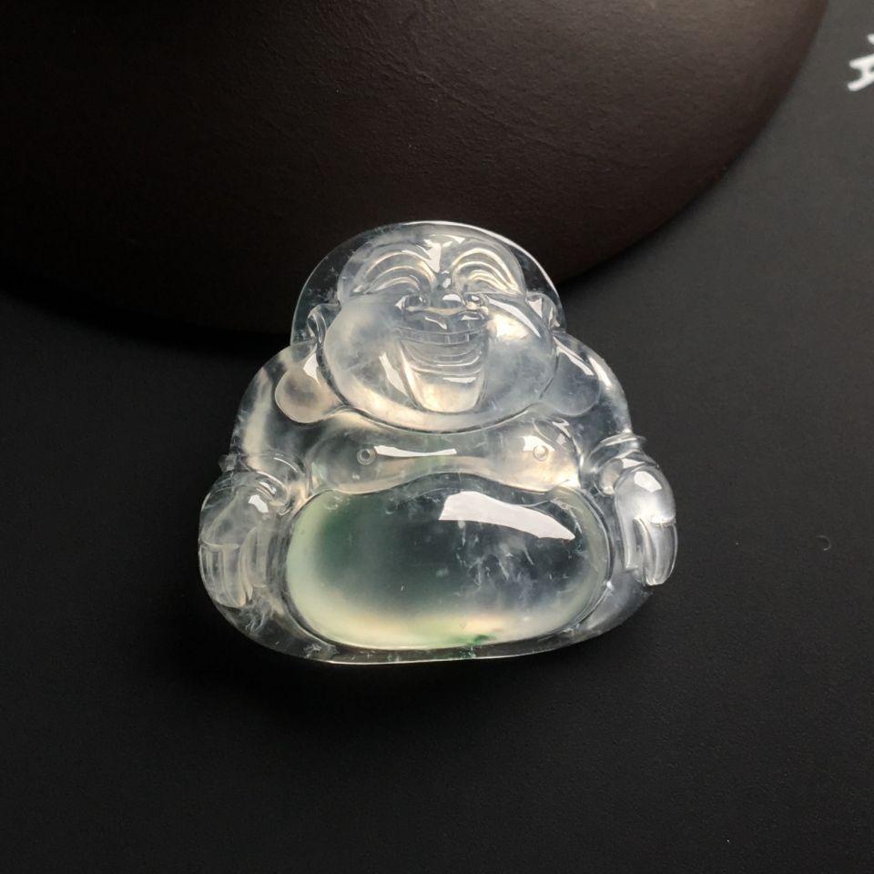 冰玻种略飘花玉佛挂件