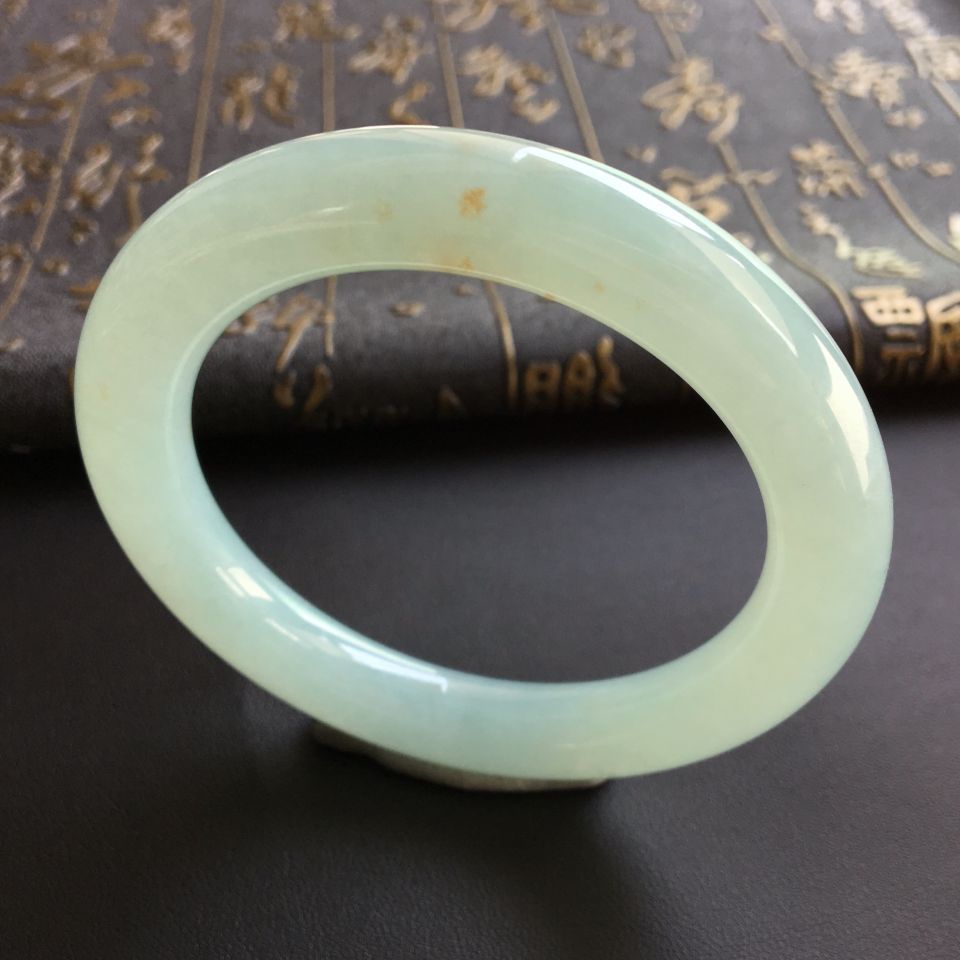 糯冰种晴水略飘黄花圆条手镯(57mm)