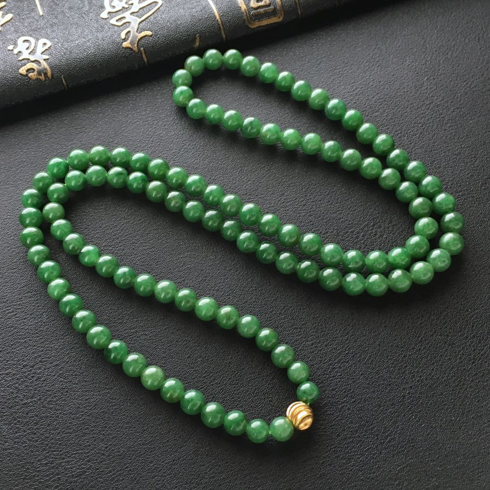 糯冰种深绿圆珠项链