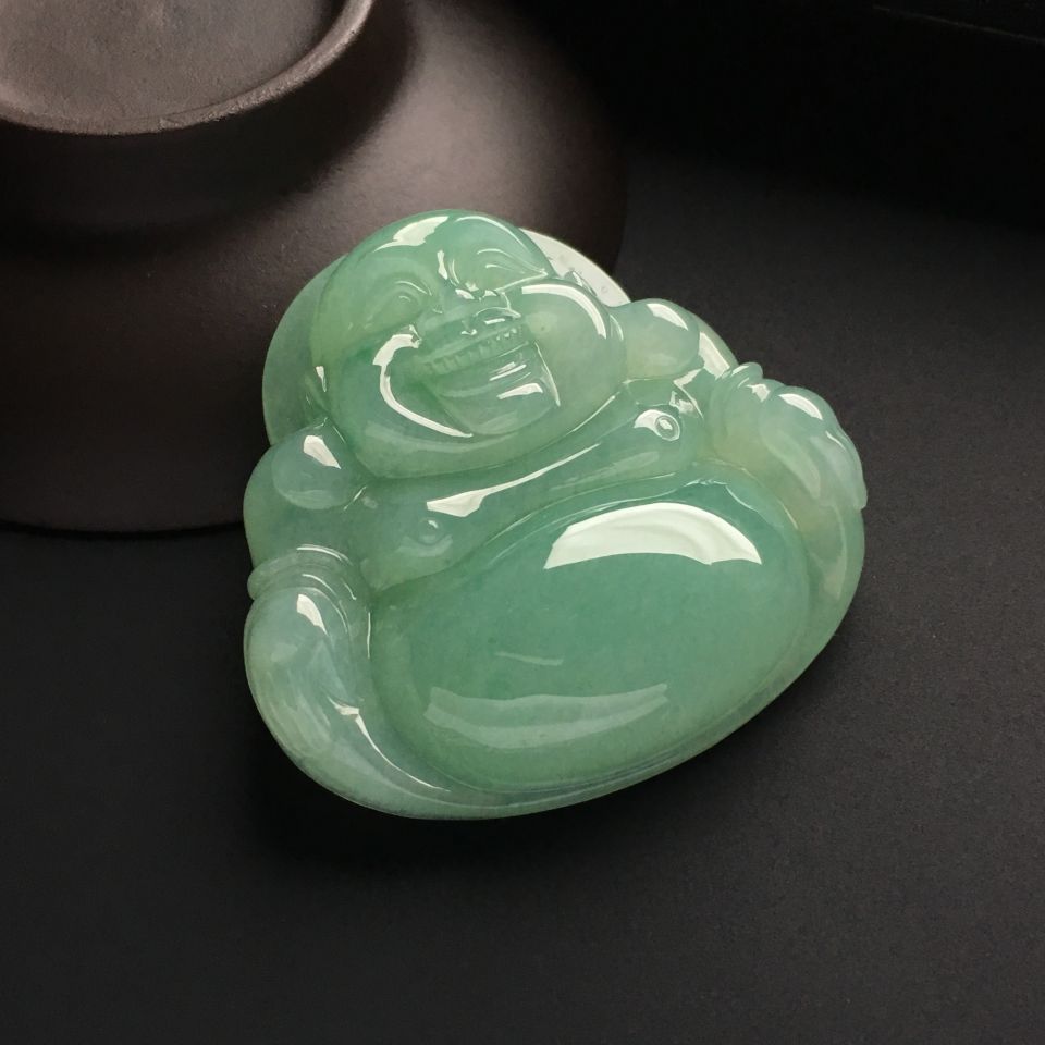 糯冰种豆色玉佛挂件
