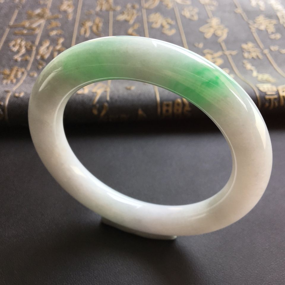 糯冰种飘翠圆条手镯(60mm)