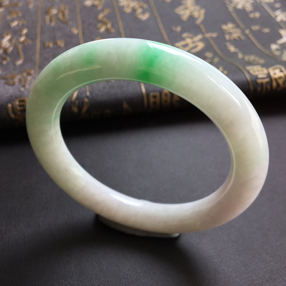 糯冰种飘翠圆条手镯(55.4mm)