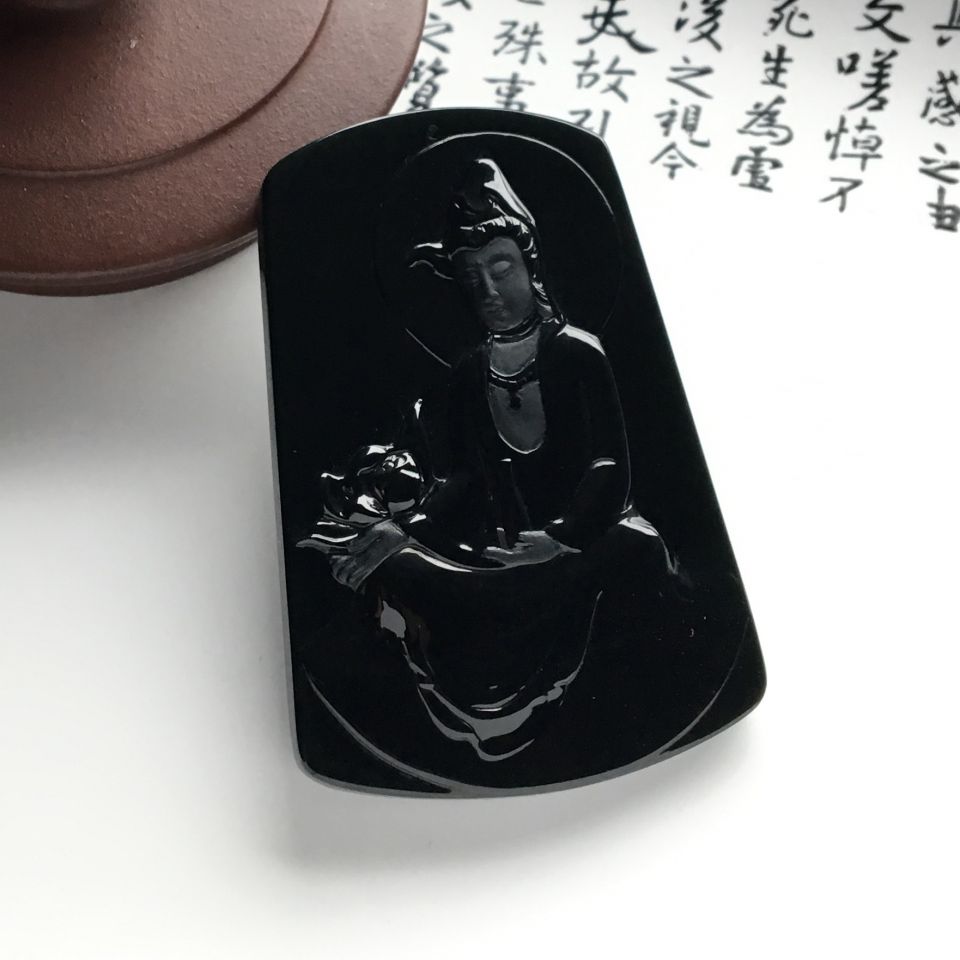 冰种墨翠观音挂件
